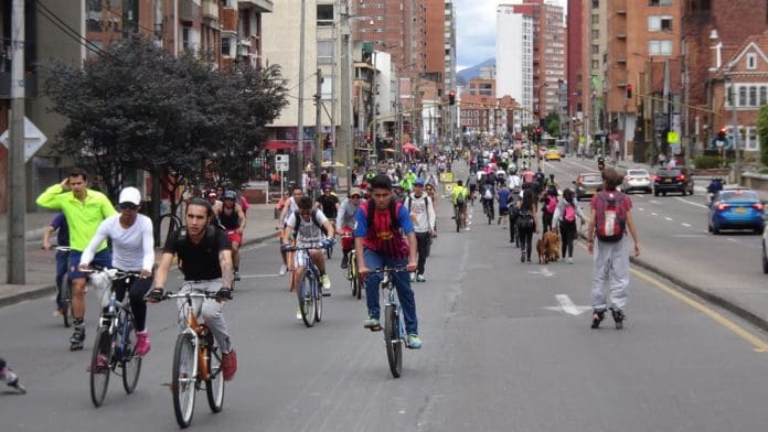 Bogota Ciclovia and people riding bikes