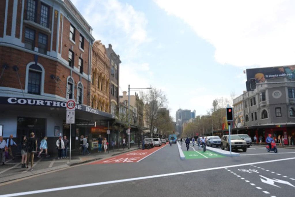 An artist's impression of the cycleway down the centre of Oxford Street