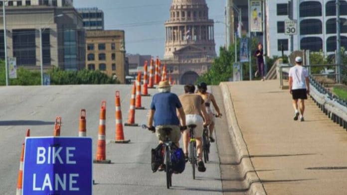There’s now funding for more permanent versions of these in Austin, which is the capital of Texas. Photo Credit: Bike Austin.