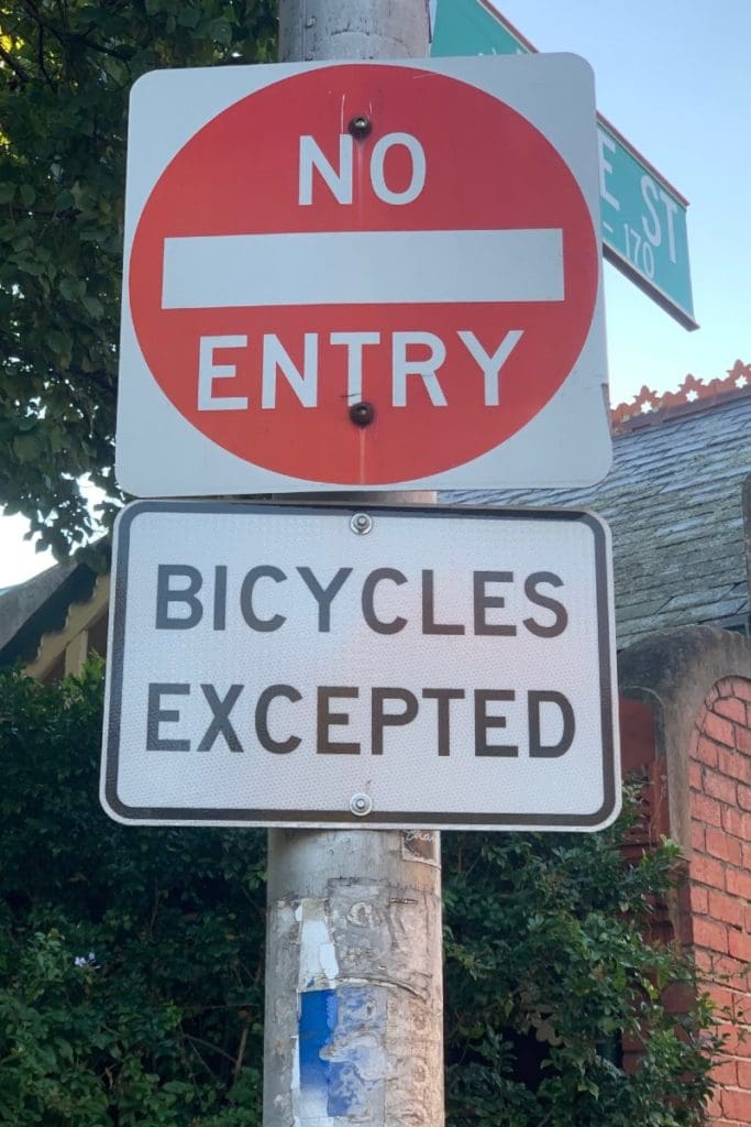 No Entry Bicycles Excepted Sign