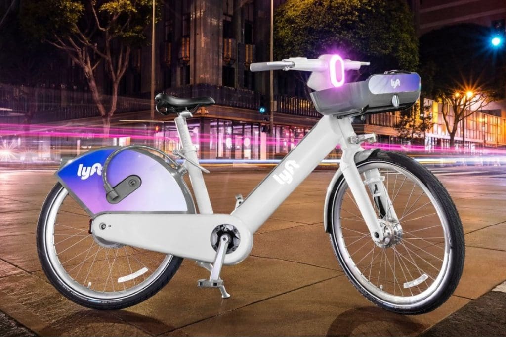 The new Lyft e-bike at night