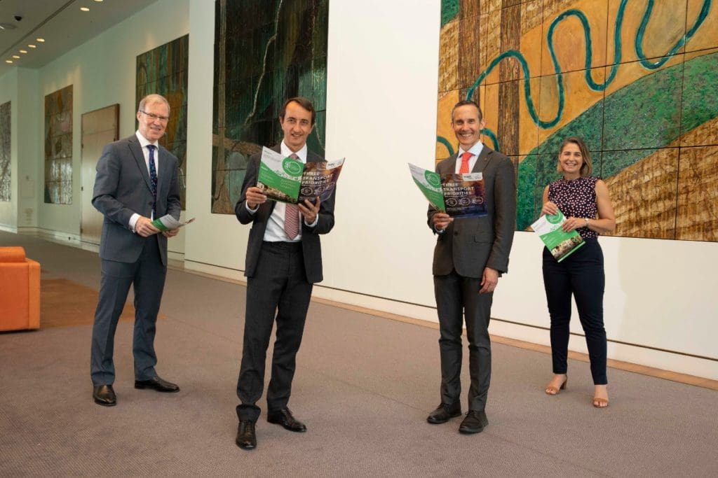 We Ride Director – National Advocacy Stephen Hodge (left), Member for Wentworth Dave Sharma, Member for Fenner Andrew Leigh and ASPA's Nicole Freene PhD at the presentation at Parliament House.