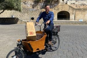 WA Greens Upper House Member Dr Brad Pettitt, a former director of West Bike, with one of his cargo bikes.