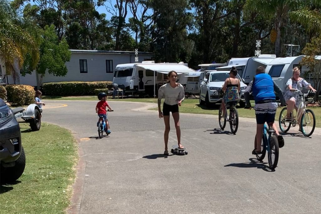 Holiday parks in Australia are a great example of how children and their parents feel more comfortable about riding and walking on and next to roads, and generally going ‘free-range’, when traffic speeds are lower.