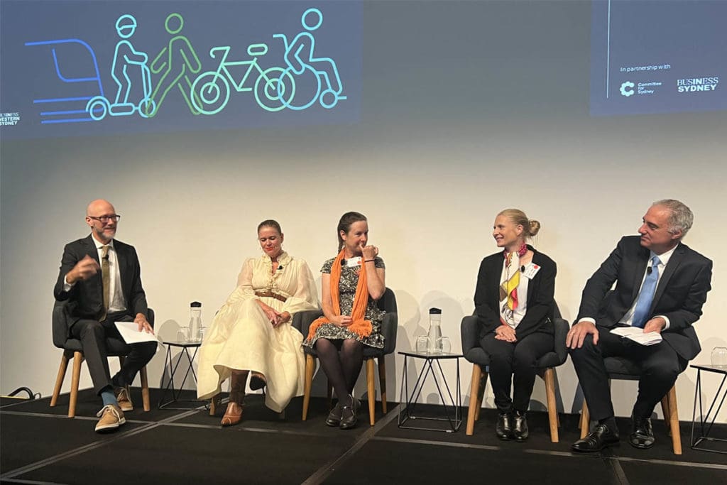 This lively panel session covered a wide range of active transport topics, chaired by Committee for Sydney CEO Gabriel Metcalf (left), who was joined by (from left), Margy Osmond - Tourism and Transport Forum, Fiona Campbell - City of Sydney, Lena Huda – 30Please, and Paul Nicolaou - Business Sydney.