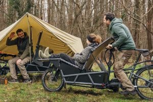 People camping with cargo bikes