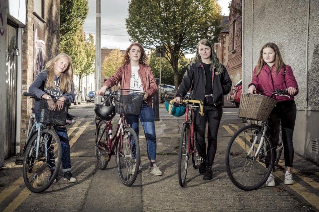 Group of girls with bicycles