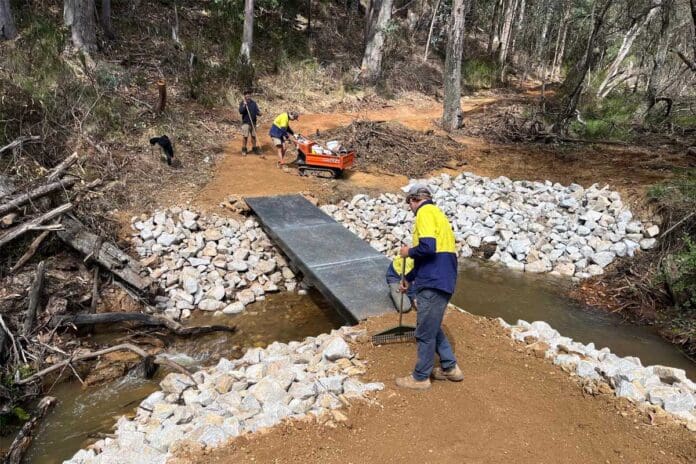 People builing mountain bike track in the bush