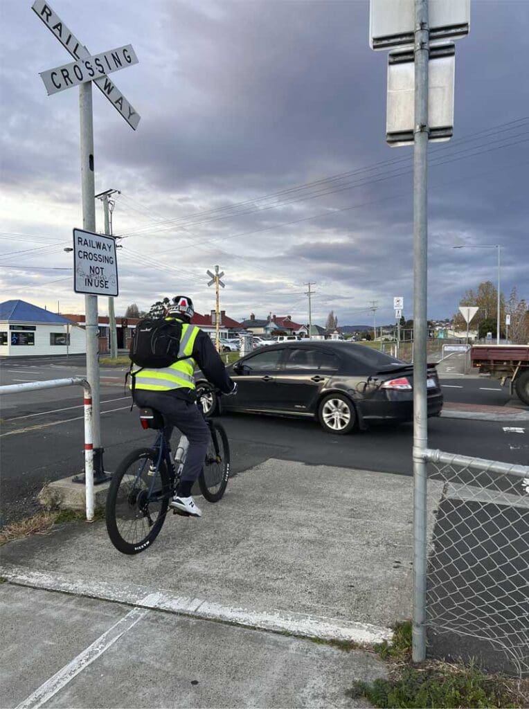 Cyclist riding on intercity cycleway in Hobart
