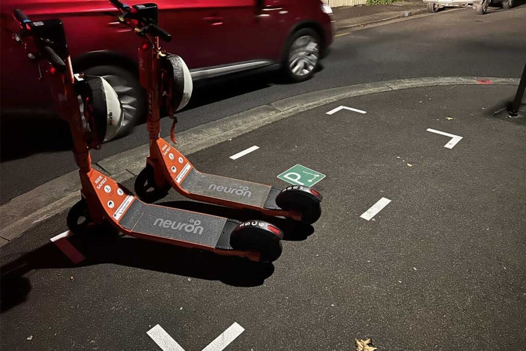 e-scooter parking designated area on Hobart city street.