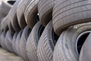 Pile of used car tyres