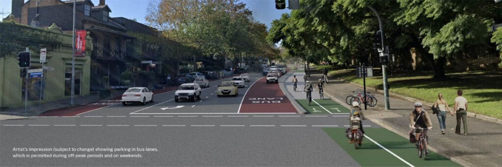 Artist’s impression of a proposed reconfiguration of the east section of Oxford Street to incorporate a cycleway
