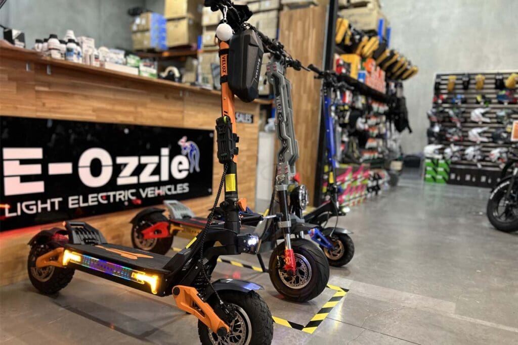 E-scooters on display in store