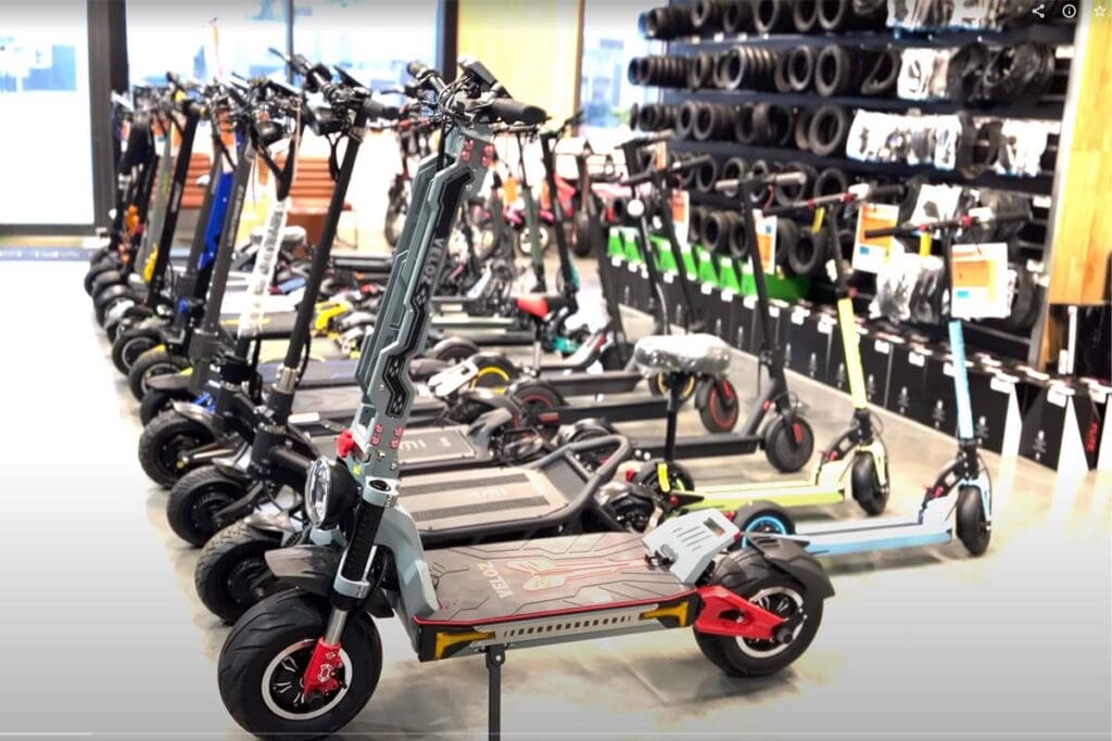 E-scooters on display in store