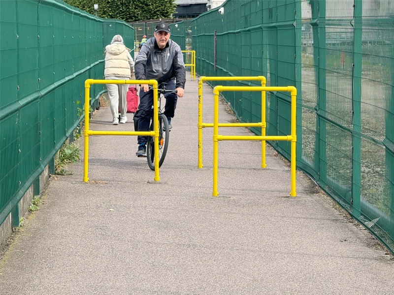 Walkway with barriers