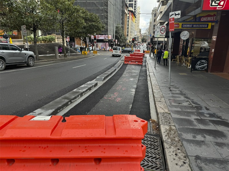 Protected cycleway under construction.