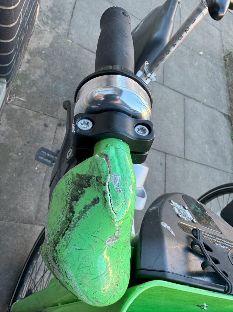 Damaged share bike handlebars