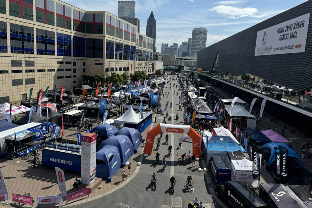 Outdoor demo exhibition area of bicycle expo.